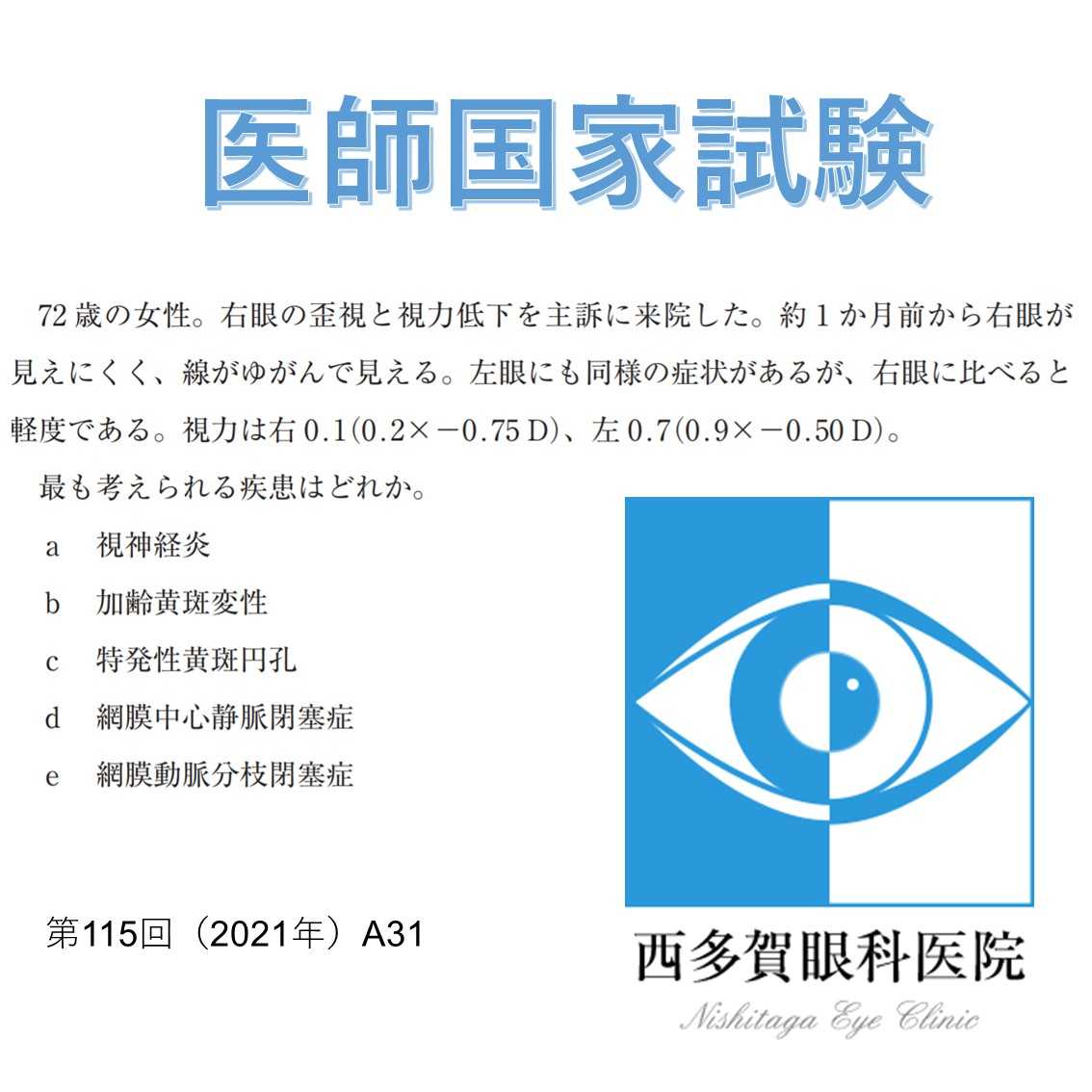 医師国家試験2021解説②A31 | お知らせ | 西多賀眼科医院 | 眼科一般